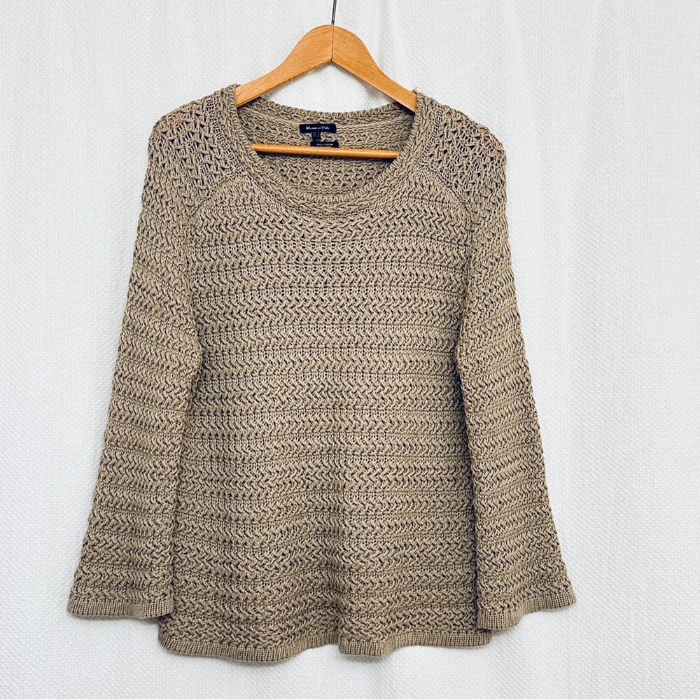 Massimo Dutti Oversized 100% Cotton Textured Knit Sweater in Greyish Beige